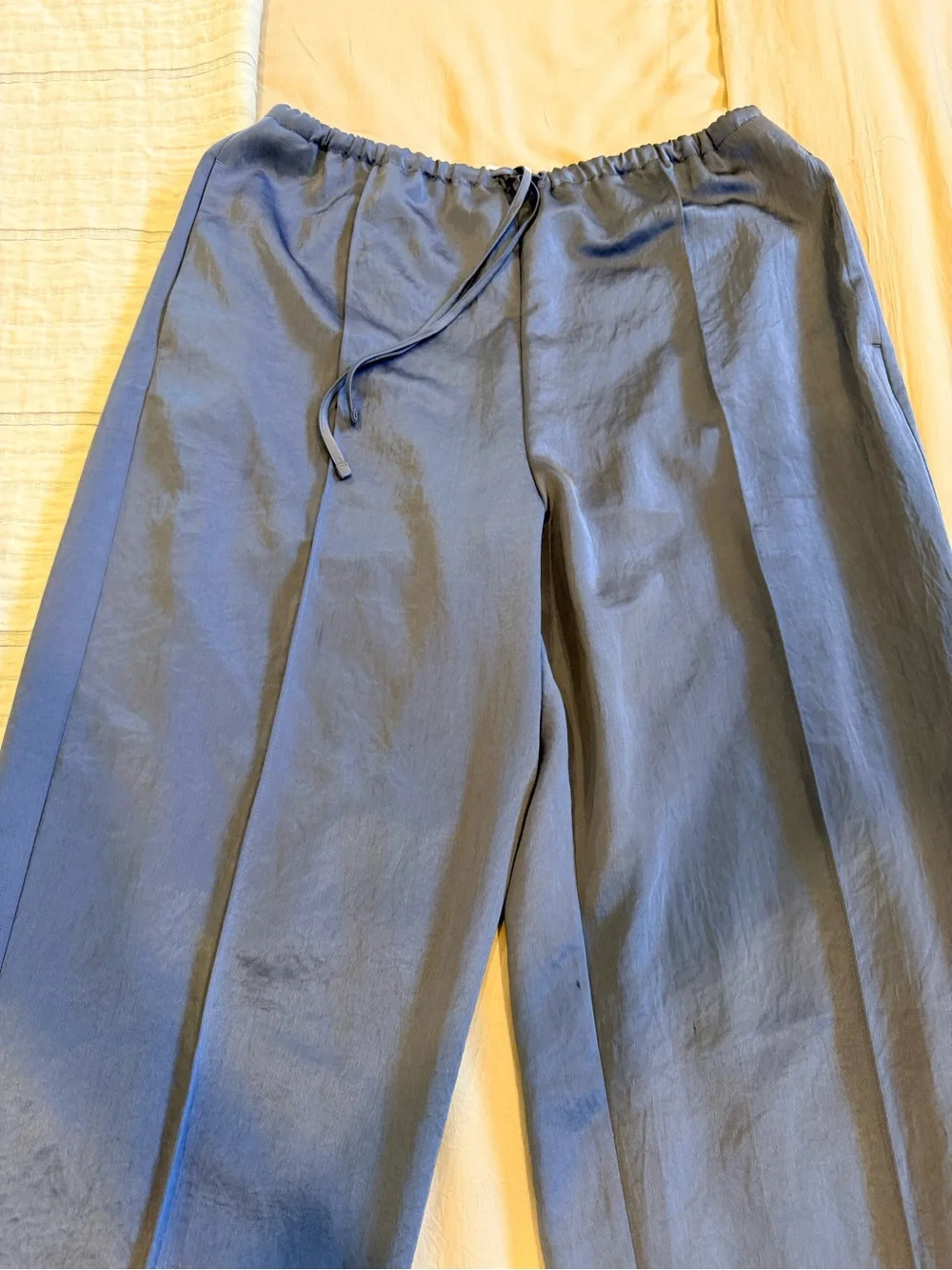 Madewell Satin Wide-Leg Drawstring Pants — Slate Blue